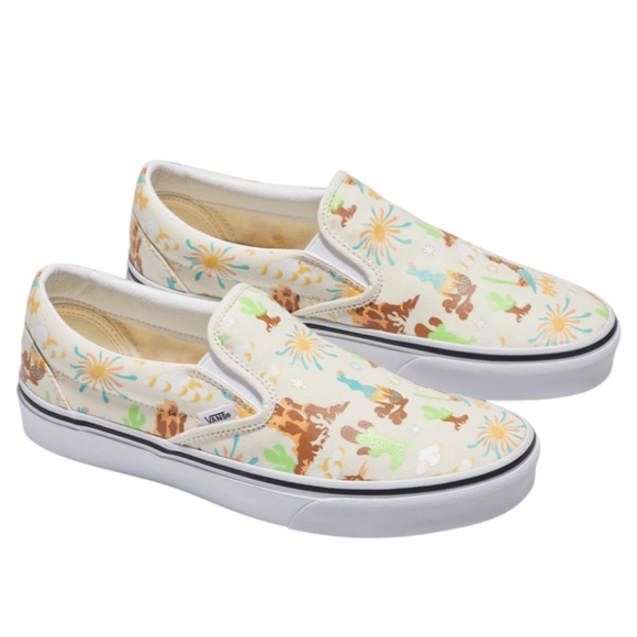 Vans Shoes - Vans Slip-On Sneakers - Cream with Brown and Green Womens Size 7.5